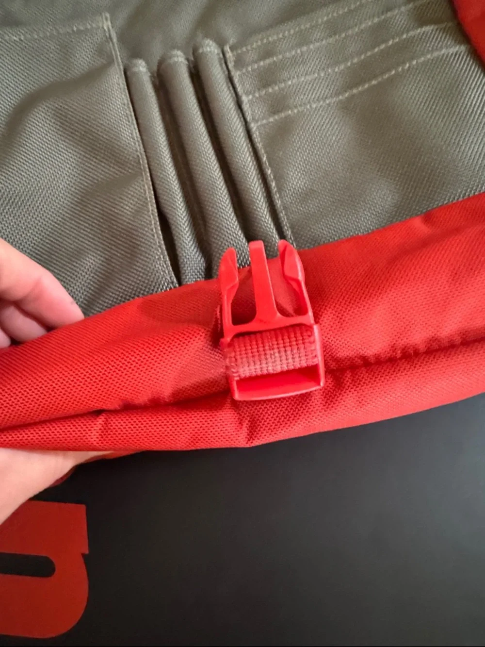 Tumi Red Messenger Bag with Gray Accent. Expandable. Laptop section.